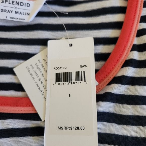 NWT Splendid X Gray Malin Seaside Stripe T Shirt Dress with Pockets 100%… - Picture 5 of 14